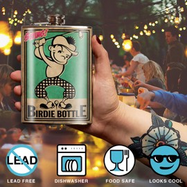 Trixie & Milo Stainless Steel Funny Flasks for Golfers - Perfect Golf Gift for Him or Her, Groomsmen Gifts, Bar Gifts or Dad Gifts - Holds 8 oz. of Fluid-Birdie Bottle