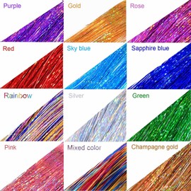 Hair Tinsel Kit (48 Inch,12 Colors, 3000 strands), Fairy Tinsel Hair Extensions with Tools - Glitter Hair Tinsel Kit Heat Resistant Accessories for Girls Women Kids Christmas New Year