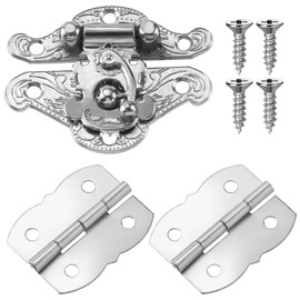 Isslly Small Jewelry Box Hardware, 2 Pcs Antique Hasp Latch and 4 Pcs Silver Hinge Decorative Lock Buckle with 28 Pcs Matching Screws, for Wooden Box Jewelry Box