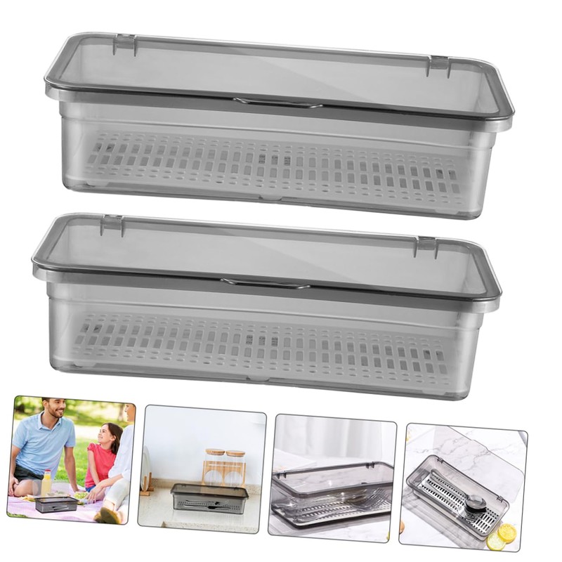 GRIRIW 2pcs Cutlery Holder with Drain Shelf Multi-Function Chopsticks Box