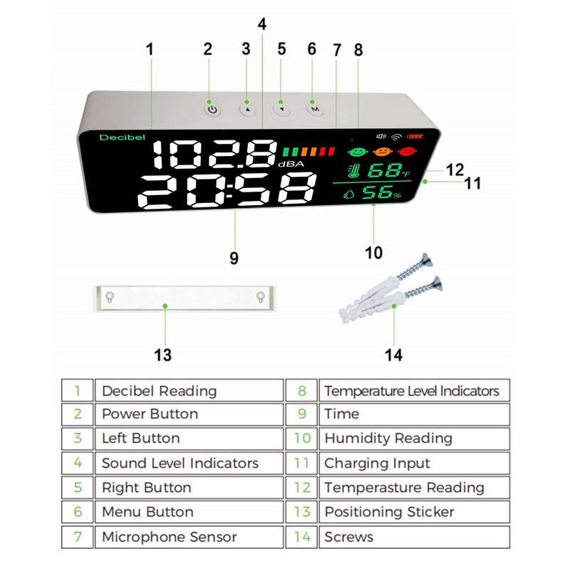 4-in-1 Decibel Meter - WiFi Wall Mounted Sound Level Meter