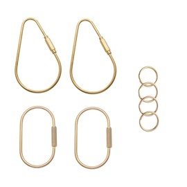 4 Pcs Brass Key Rings,Durable Brass Screw Lock Clip Key Ring for Keychains, Ellipse and Tear Drop Shape Keychain Clip, Purse Bag Charms for Handbags, Universal Key Fob Holder for Men Women, Gold