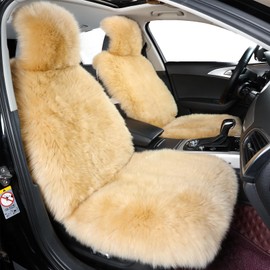 AOGELAN Sheepskin Car Seat Cover, Fluffy Fuzzy Long Wool Front Seat Covers, Universal Fits Most Car SUV Truck Minivan, Airbag Compatible (Light Brown)