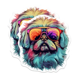 (2 Pack) Pekingese Dog Stickers - Pekingese with Sunglasses - Choose FromOver 100 Dog Breeds - 5 Inches On Longest Side - Premium Vinyl - Made in USA - BMCS0379