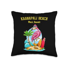 Kaanapali Maui Flamingo Ocean Wave Surfboard Throw Pillow