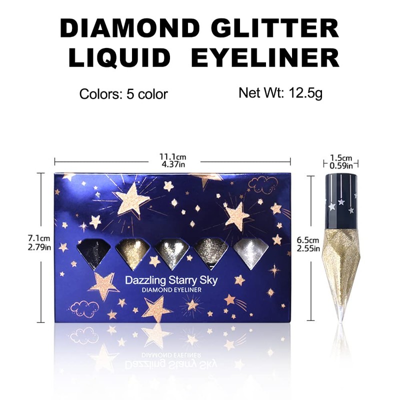 Erinde Glitter Eyeliner, Liquid Glitter Eyeliner Set, Silver Gold Metallic
