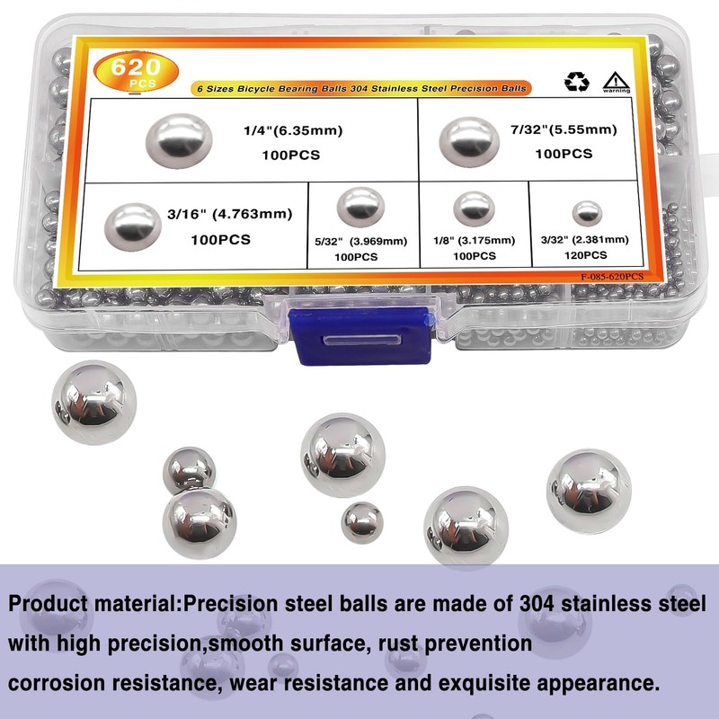 mxuteuk 620 Pcs Bicycle Bearing Balls 6 Sizes 1/4" 7/32"