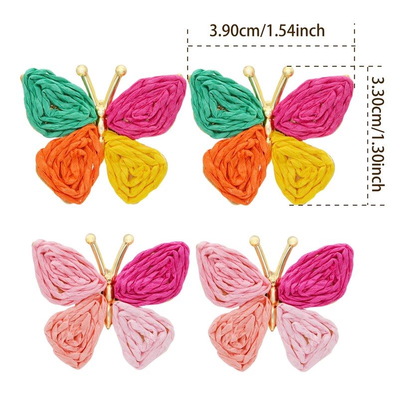 Handmade 4 Colors Raffia Dangle Earrings for Women Boho Cute