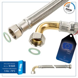 Reinforced hose DN 13-1/2 ÜWM bend 90° x 1/2 ÜWM x 300 mm, DVGW, KTW-A