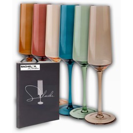 Saludi Colored Champagne Flutes - As Seen on 'Bachelor in Paradise' - 7oz (Set of 6) Stemmed Multi-Color Champagne Glass - Great for All Occasions and Gifts - Luxury, Durable, Hand-Blown