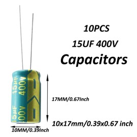 YUNGUI 10pcs 400V 15uF Capacitor,Electrolytic Capacitors 400V,15uF Aluminum Capacitors High Frequency Industrial Electrical Capacitors for DIY Soldering Electronic Projects 10x17MM