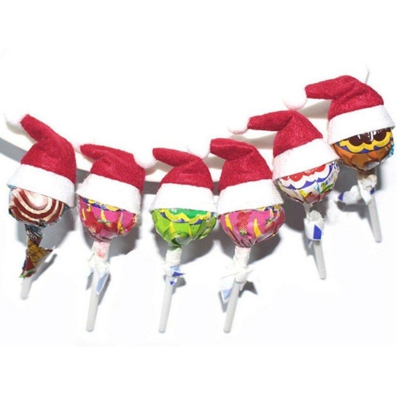 60 Pcs Mini Christmas Lollipop Hat Candy Hat Mini Santa