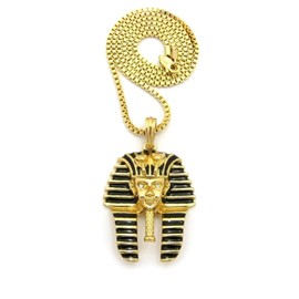 Shiny Jewelers USA Mens Ancient Egyptian Anubis Pharaoh Ankh Cross Hip Hop Pendant Box Chain Necklace Set (Pharaoh Single Necklace only)