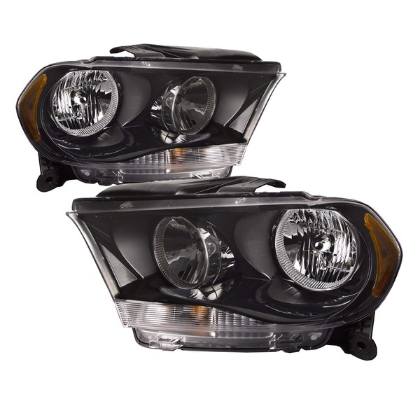 HEADLIGHTSDEPOT Black Housing Halogen Headlights Compatible With Dodge Durango 2011-2013