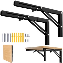 Platibo Folding Shelf Brackets 16 Inch,Heavy Duty Metal Collapsible Shelf Bracket for Bench Table, Shelf Hinge Wall Mounted Space Saving DIY Bracket, Max Load: 150 lb 2 PCS (Black, 12 Inch)