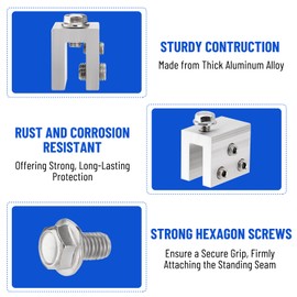 Racewill 6PCS Standing Seam Roof Clamps, Metal Roof Fixing Clamps, Racking Bracket for Solar Panel Module Installation, Starlink Base, Heat Cable and Snow Guard Attachment