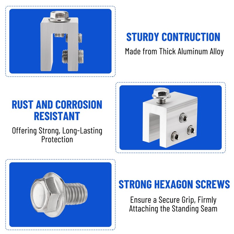Racewill 6PCS Standing Seam Roof Clamps, Metal Roof Fixing Clamps,