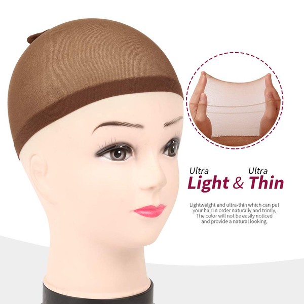 Teenitor 20 Pack Brown Stocking Cap Stretchy Nylon Wig Caps, Skin Tone Stocking Cap Wig Caps Application for Women Men-Brown