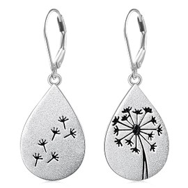 Dandelion Drop Earrings for Women 925 Sterling Silver Teen Water Drop Silver Flower Leverback Dangle Earrings Jewelry for Mom Lover