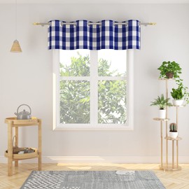 Juego de 3 cortinas de algodón para ventana de cocina, estilo rústico, con ojales en la parte superior, color azul marino y blanco, 54 x 18 pulgadas / 32 x 36 pulgadas