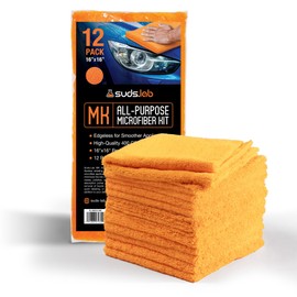 Suds Lab Premium Microfiber Towels for Car Detailing, Cleaning, Washing, Polishing - 16"x16" Ultra-Soft, Edgeless, Scratch-Free Cloth, Dual-Weave, Pack of 12