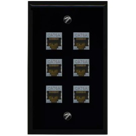 RiteAV 6 Port Cat6a Ethernet Shielded Wall Plate - Flat [Black/Black]
