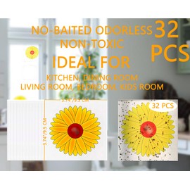 Pestoptek Window Fly Traps, Fruit Fly Traps for Indoors, Paper Sticky Strips with Beautiful Sunflower Design, House Fly Catcher Trap for Home, Pest Control for Kitchen and Garage - 16Pack