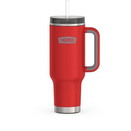 THERMOS Stainless Steel Cup Holder Mug - 40 Ounce, Crimson - Insulated Tumbler with Lid and Straw, Plus Leak-Resistant Slide Lock