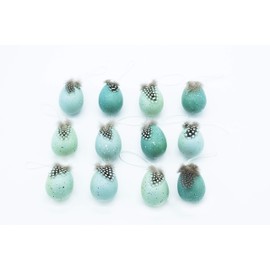 HEITMANN DECO - Hanging eggs with feather - set of 12 - Easter decoration - approx. 4 x 4 x 6 cm, blue/mint