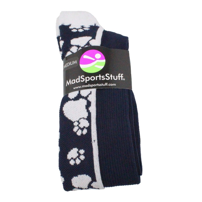 Crazy Socks with Paws Over the Calf (Navy/White, Large)