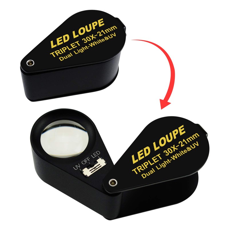 Jewelry Loupe 30X with 6 LED & UV Light, Pocket