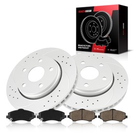 Torchbeam Front Brake Pads and Rotors Kit Replacement for 2008 Jeep Wrangler, 302 mm Front Drilled and Slotted Rotors and Ceramic Brake Pads, 53040 D1273