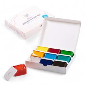 Art Whale Gouache Paint Set 9 Basic Colors (50ml/1.7oz) Cups With Lids|Intense Pigments, Refillable (9 pcs.)