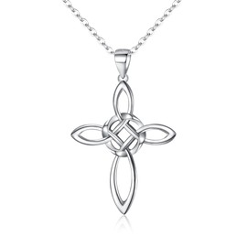 Clearine Cross Necklace for Women Girls, 925 Sterling Silver Celtic Knot Pendant Necklace Irish Jewellery, Valentines/Mothers Day/Birthday/Christmas Jewelry Gift