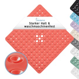 Toniamo Shower Mat Non-Slip 53 x 53 cm Non-Slip Shower Square Non-Slip Mat Shower Antibacterial & Machine Safe Shower Mat Non-Slip BPA-Free Coral