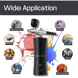 SHPTDJTICAirbrush Kit with Compressor, Airbrush Compressor Rechargeable Upgraded 1200Amh 32PSI with 0.3mm Nozzle and Air Brush Kit for Painting,Nail Art,Tattoo,Cleaner Set
