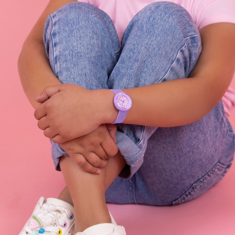 Tikkers Girls Purple Glitter Strap Analogue Quartz Time Teacher Watch