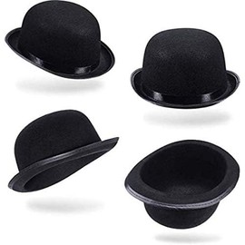 4 Packs Funny Party Hats Black Felt Derby Light Bowler Top Hat Costume Accessory for Kids and Adults Unisex