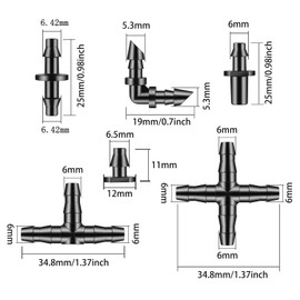 Unoutur 600 Pcs Barbed Connectors Drip Irrigation Fittings Kit, 1/4" Drip Irrigation Kit for Garden Flower Pot Greenhouse Lawn (Straight Barbs,Single Barbs,Tees,Elbows,End Plug,4-Way Coupling)
