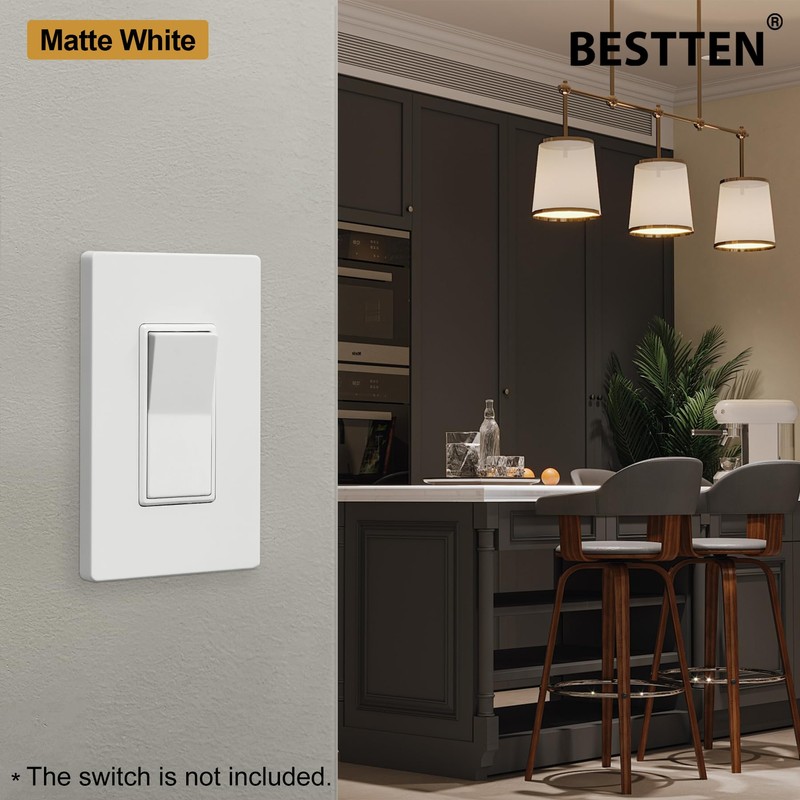 BESTTEN (50 Pack) USWP4 Matte White Screwless Switch Plate, 1-Gang