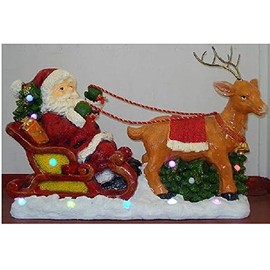 Home and Holiday Shops Santa Claus on Sled with Reindeer Musical Lighted Figurine 33 x 13 x 20 Inch