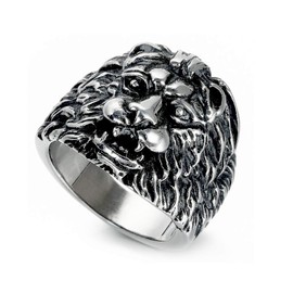 Paialco Vintage Stainless Steel Lion Head Bikers Ring for Men, US Size 11