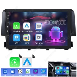 For 2016-2020 Honda Civic 64G Carplay 9" Car Radio GPS Android13 WIFI FM In Dash