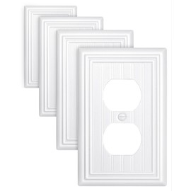 ZILLSEA 4-Pack White Outlet Cover Plates, Classic Beadboard Duplex Wall Plates, Metal Electrical Outlet Covers for Receptacle, Light Switches, 3.15''*4.88'', Midsize