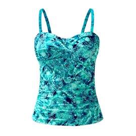 Holipick Tankini parte superior para mujer, traje de baño tipo bandeau con control de abdomen, solo sin parte inferior, Estampado de Cachemira Verde (Green Paisley), X-Large
