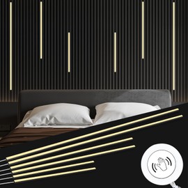 CUBITOR LED Recessed Lighting Kit,6 Pack Self-Adhesive LED Light Bar, Warm White 3000K, with Touching Switch, for Wood Slat Wall Panels,Indoor Wall,Home Decor. Black Channel,2Pcs*(16In+24In+40In)