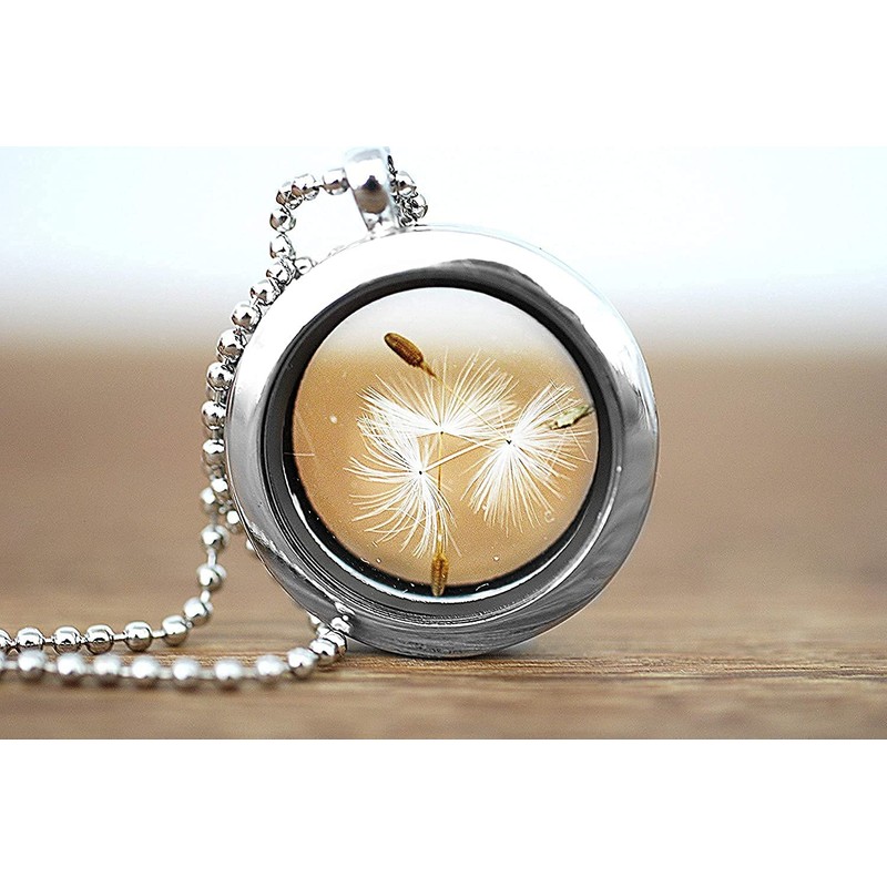 Real Dandelion Locket Necklace 70 cm with Jewellery Box Natural