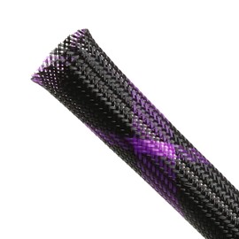 Expandable Braided Sleeving, PET Automotive Wire Loom, Flexible Cable Management for Audio Video and Other Home Device, Cord Protector from Pets (Black Purple, 1/8" x 25ft)