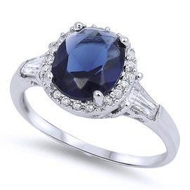 DoubleAccent Sterling Silver Deep Blue Color CZ Solitaire Engagement Ring 11MM (Size 4 to 10), 6