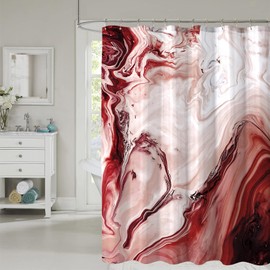 Mabssor - Cortina de ducha roja y blanca, moderno juego de cortinas de baño de mármol con ganchos, tela impermeable para decoración del hogar, 72 x 72 pulgadas